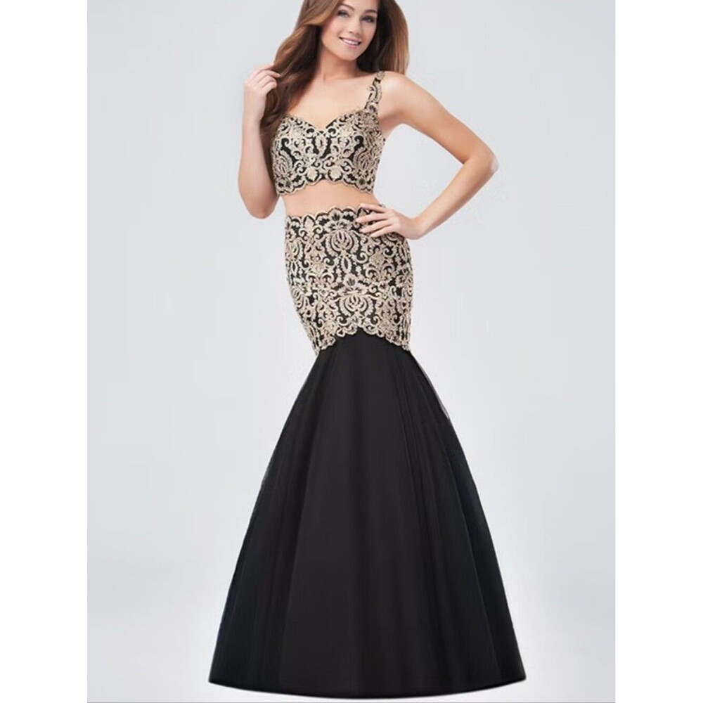 Assoc. Of Wedding Gown Specialists, Black & Gold Brocade Sparkle 2-pc Dress, 4